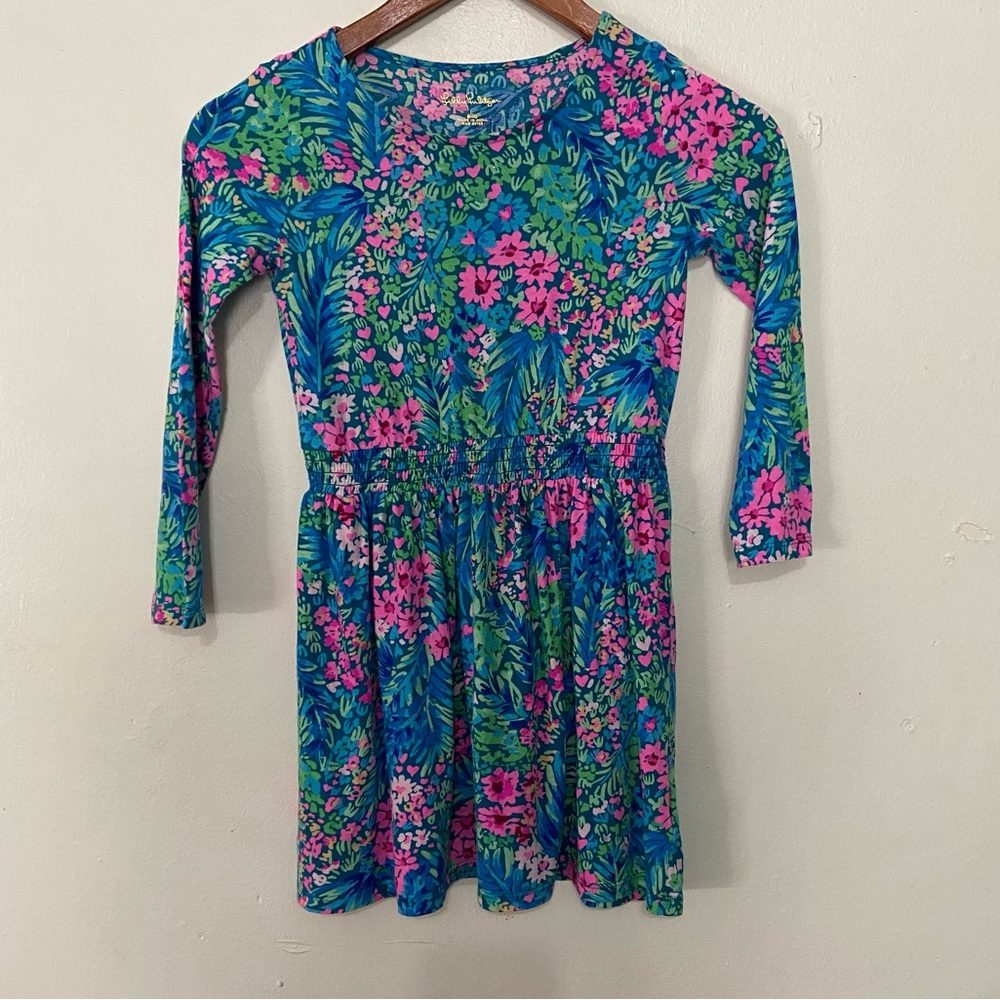 Lilly Pulitzer Mylah Long Sleeve Smocked Waist Floral Cotton Dress L 8/10